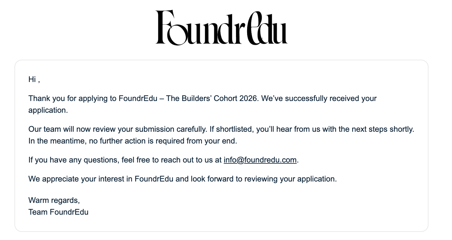 FoundrEdu confirmation email